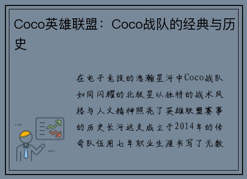 Coco英雄联盟：Coco战队的经典与历史