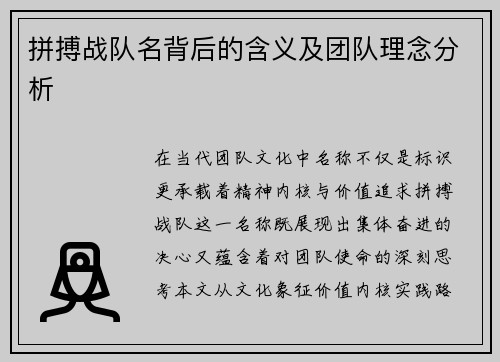 拼搏战队名背后的含义及团队理念分析