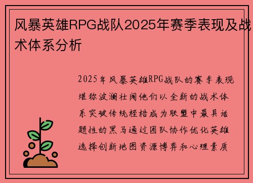 风暴英雄RPG战队2025年赛季表现及战术体系分析
